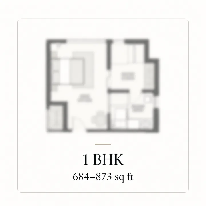 DivyaSree Shettigere 1 BHK indicative floor plan, 684 to 873 sq ft as listed in pre-launch material