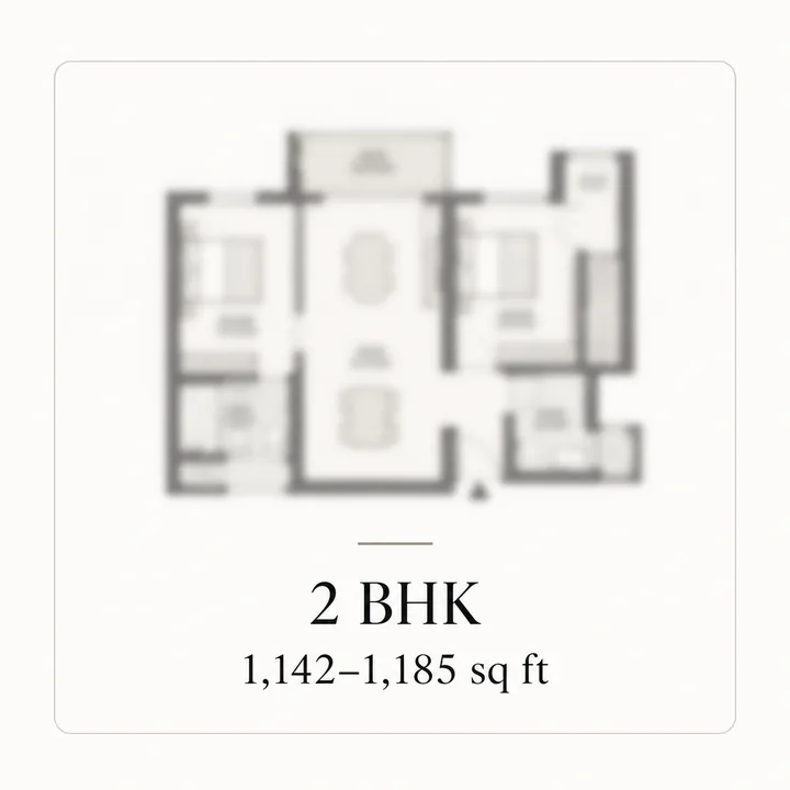 DivyaSree Shettigere 2 BHK indicative floor plan, 1,142 to 1,185 sq ft as listed in pre-launch material