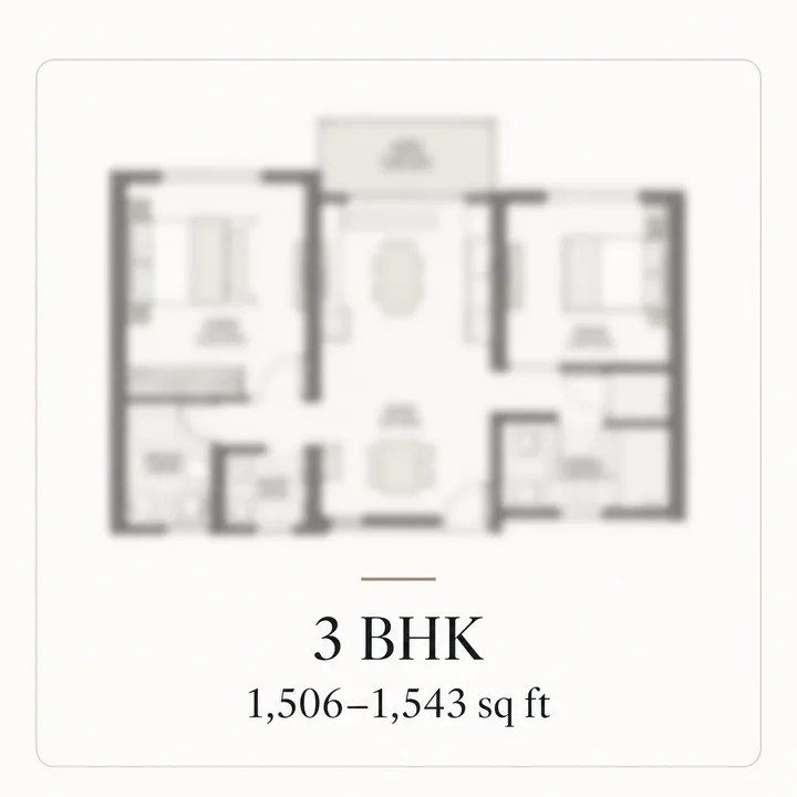 DivyaSree Shettigere 3 BHK indicative floor plan, 1,506 to 1,543 sq ft as listed in pre-launch material